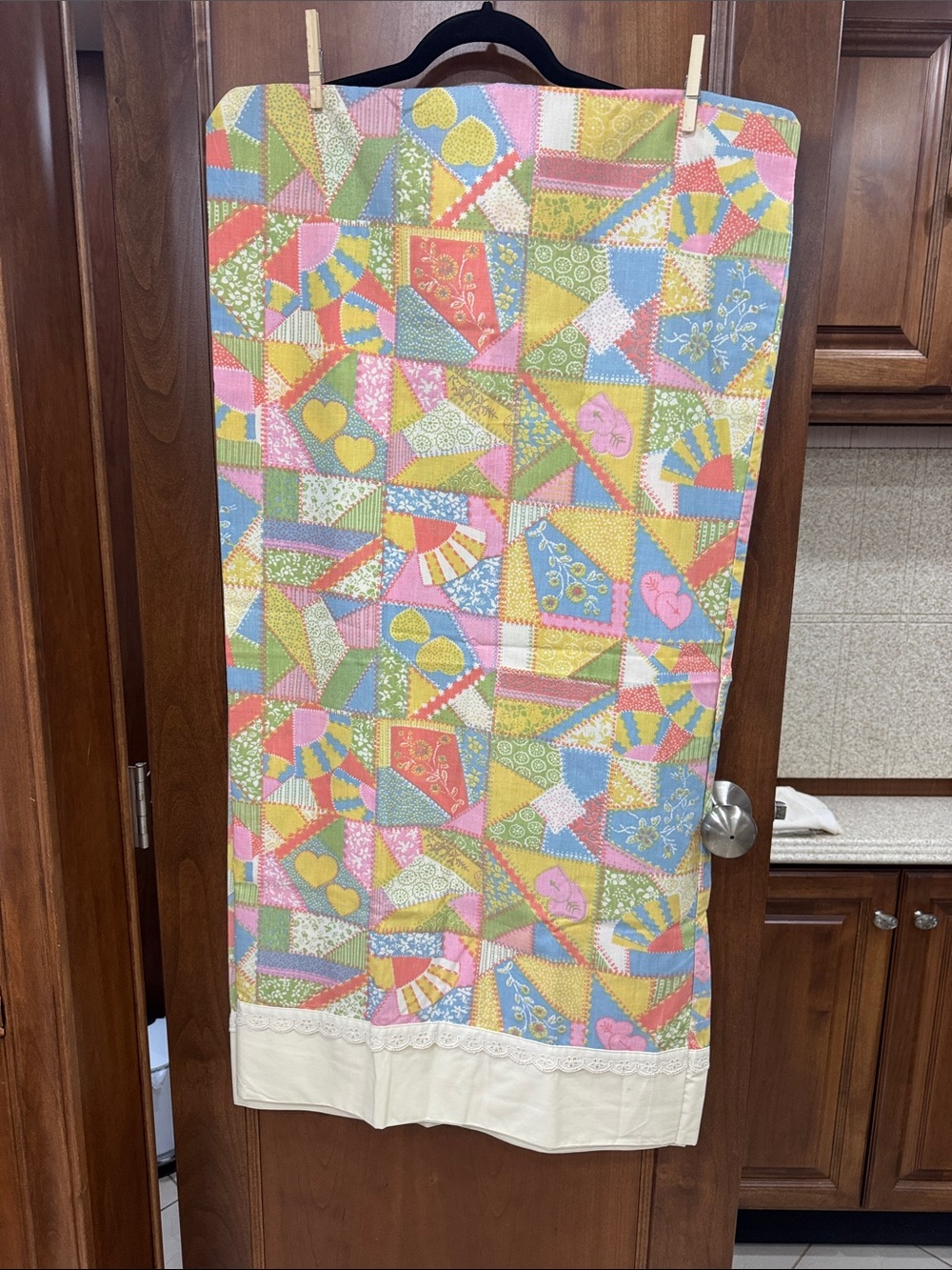 Pair Patchwork Cotton Pillowcases in Pastel Multi-Color Vintage